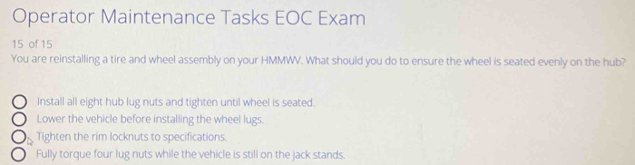 Operator maintenance tasks eoc exam