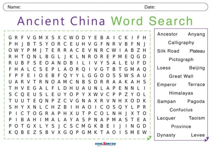 Ancient china word search answer key