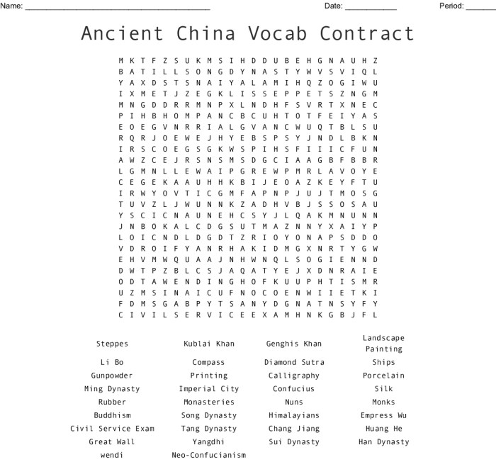 Ancient china word search answer key