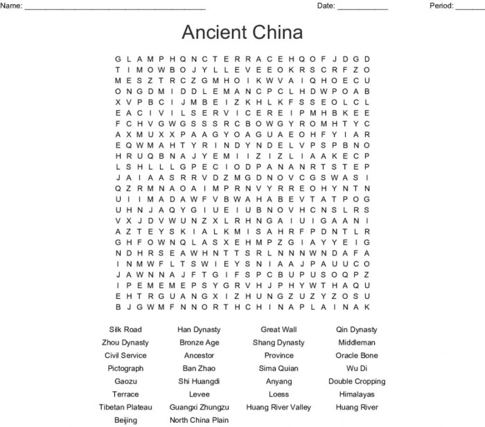 Ancient china word search answer key