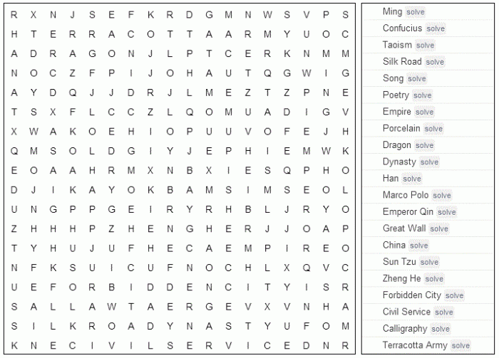 Ancient china word search answer key