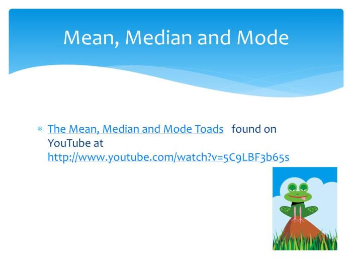 Mean median and mode toads