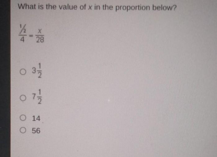 What is the value of x in the proportion below